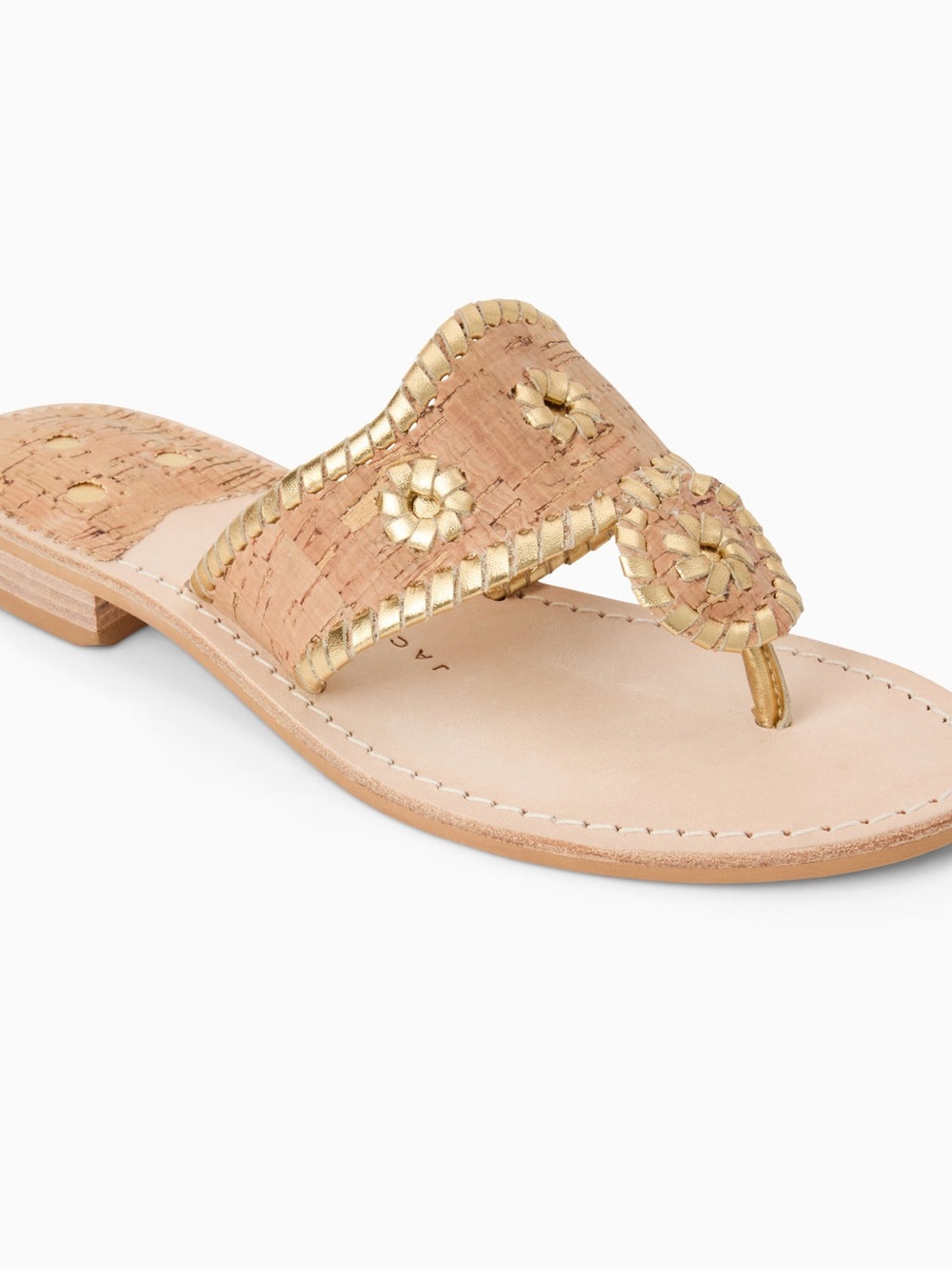 Jack Rogers Gold-Tan Leather Woven Thong Sandals size 7M